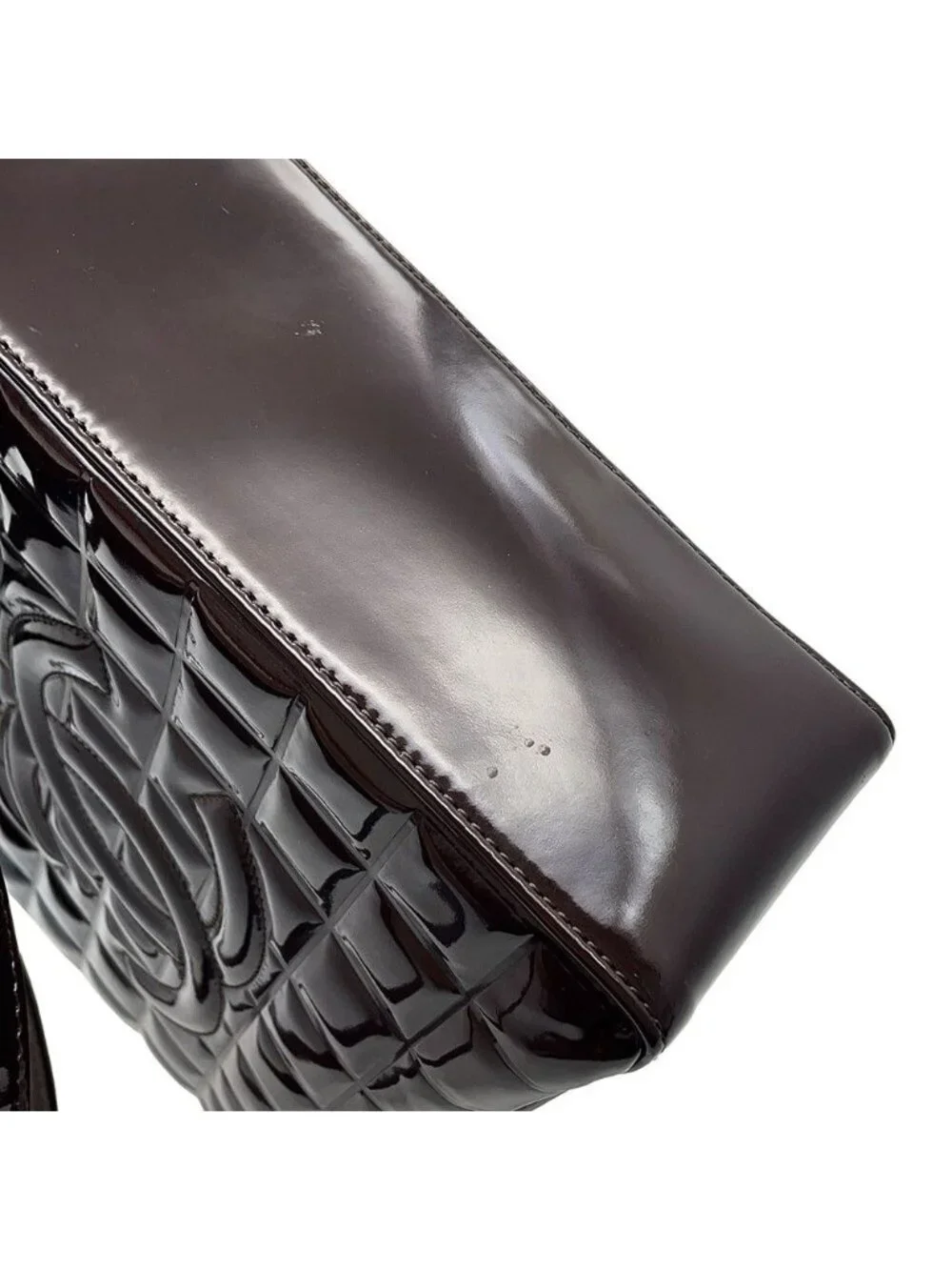 Chanel Tote CC Logo Choco Bar Patent